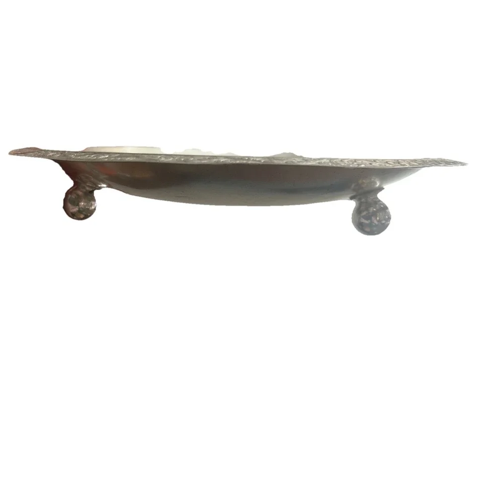 Vintage EP Brass Germany Brushed Silver Plate / Brass Footed Candy Dish Tray